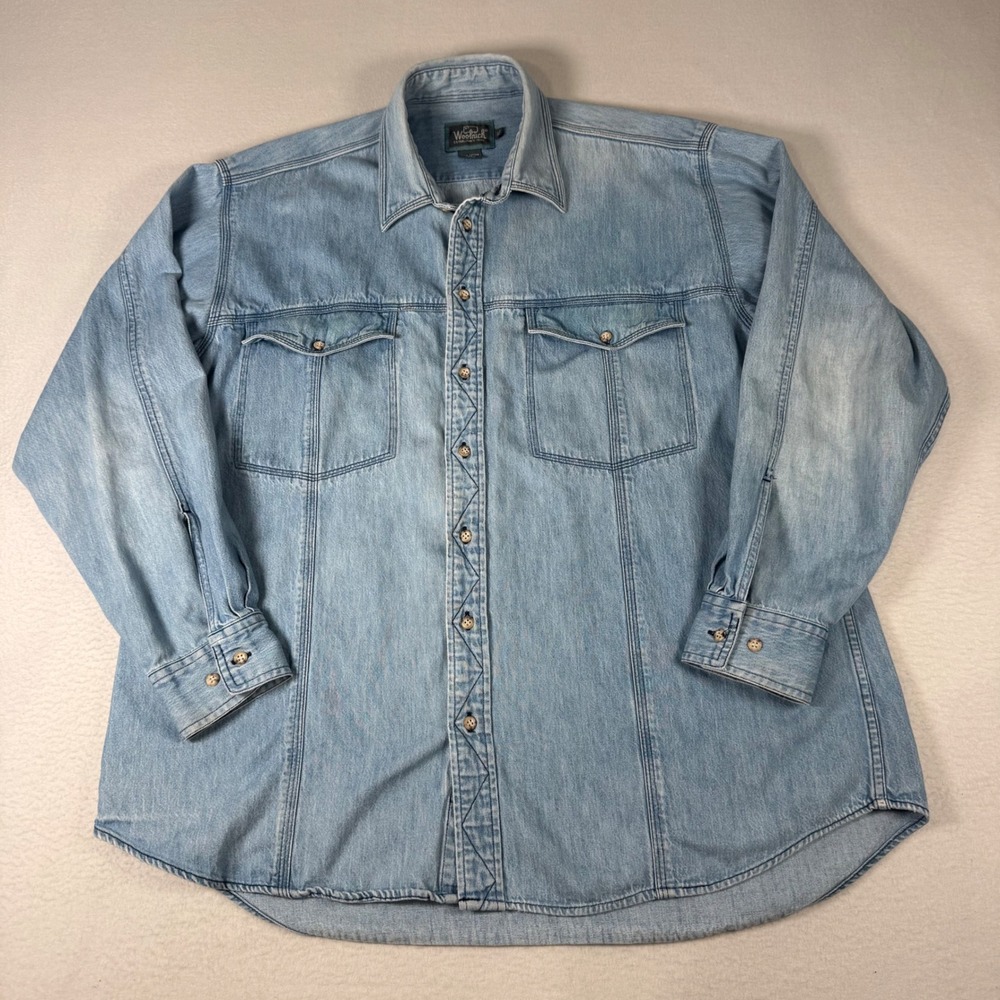 Woolrich Denim Shirt Mens XL Blue Cotton Western Workwear Gorpcore Long Sleeve